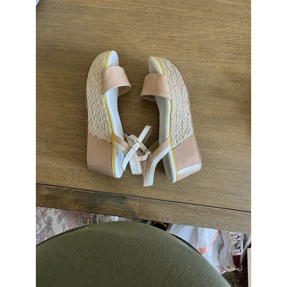 Cole Haan Arden Platform Wedge Sandals Beige Leather Espadrille 8.5